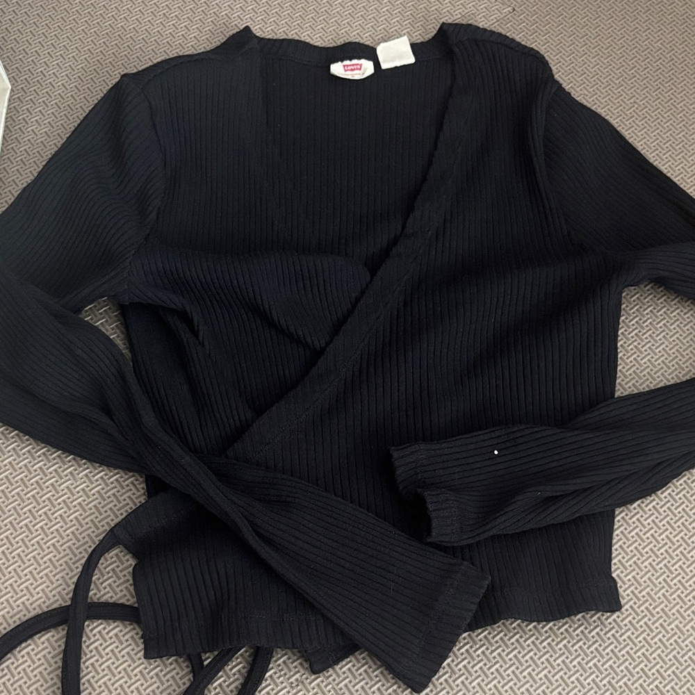 Levi's Black Wrapped Ribbed Knit Top
